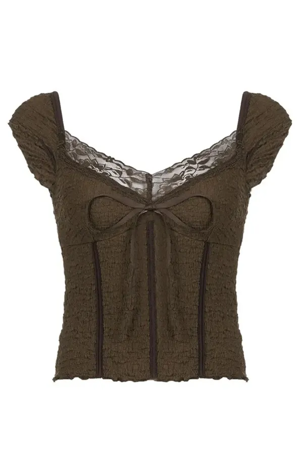 Y2K Short Sleeve Lace Detail Corset Style Top