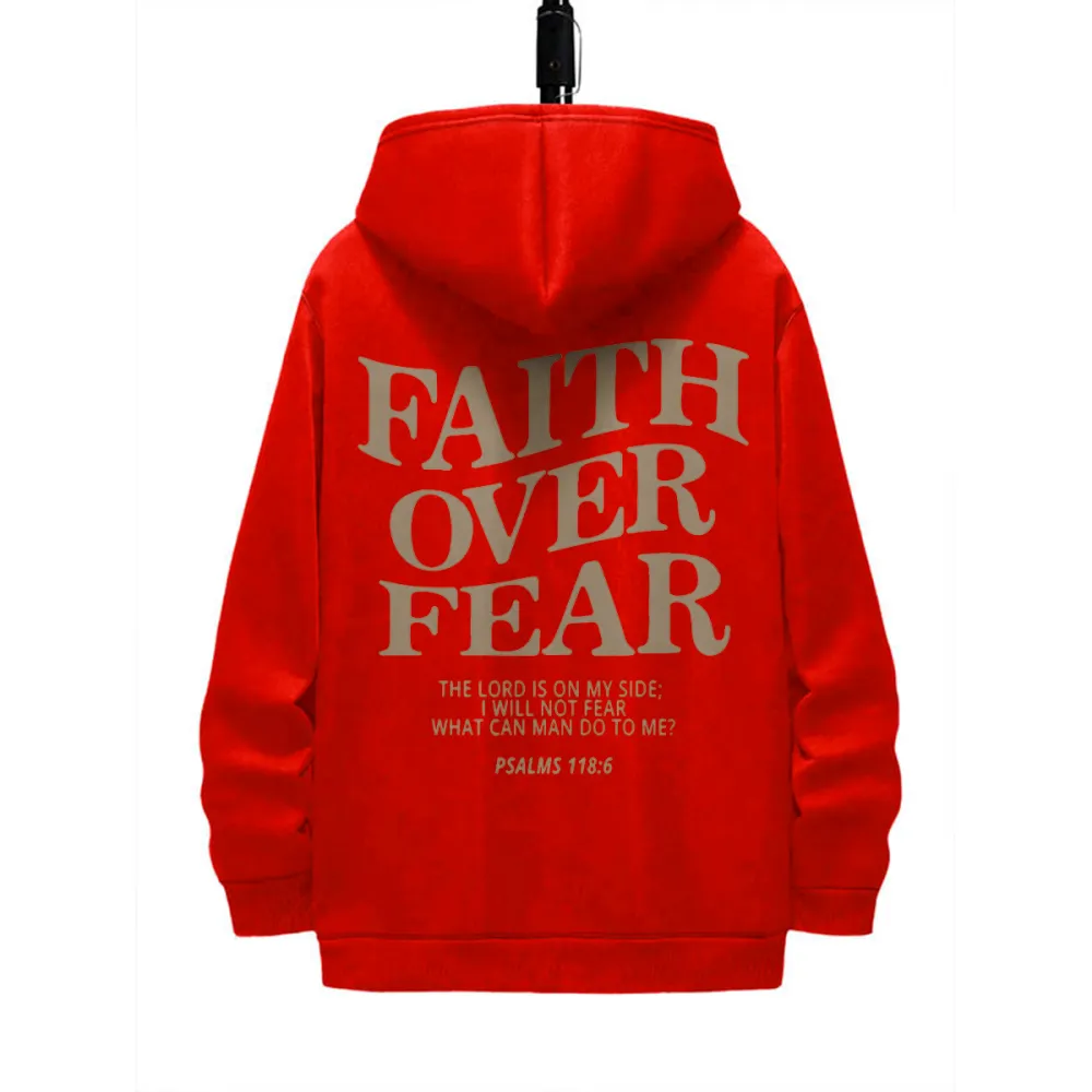 FAITH OVER FEAR PATTERN PRINTED HOODIE