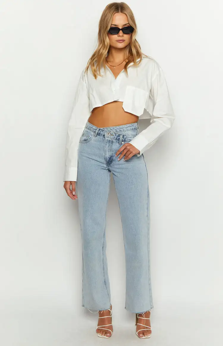 Bestie White Button Up Crop Shirt