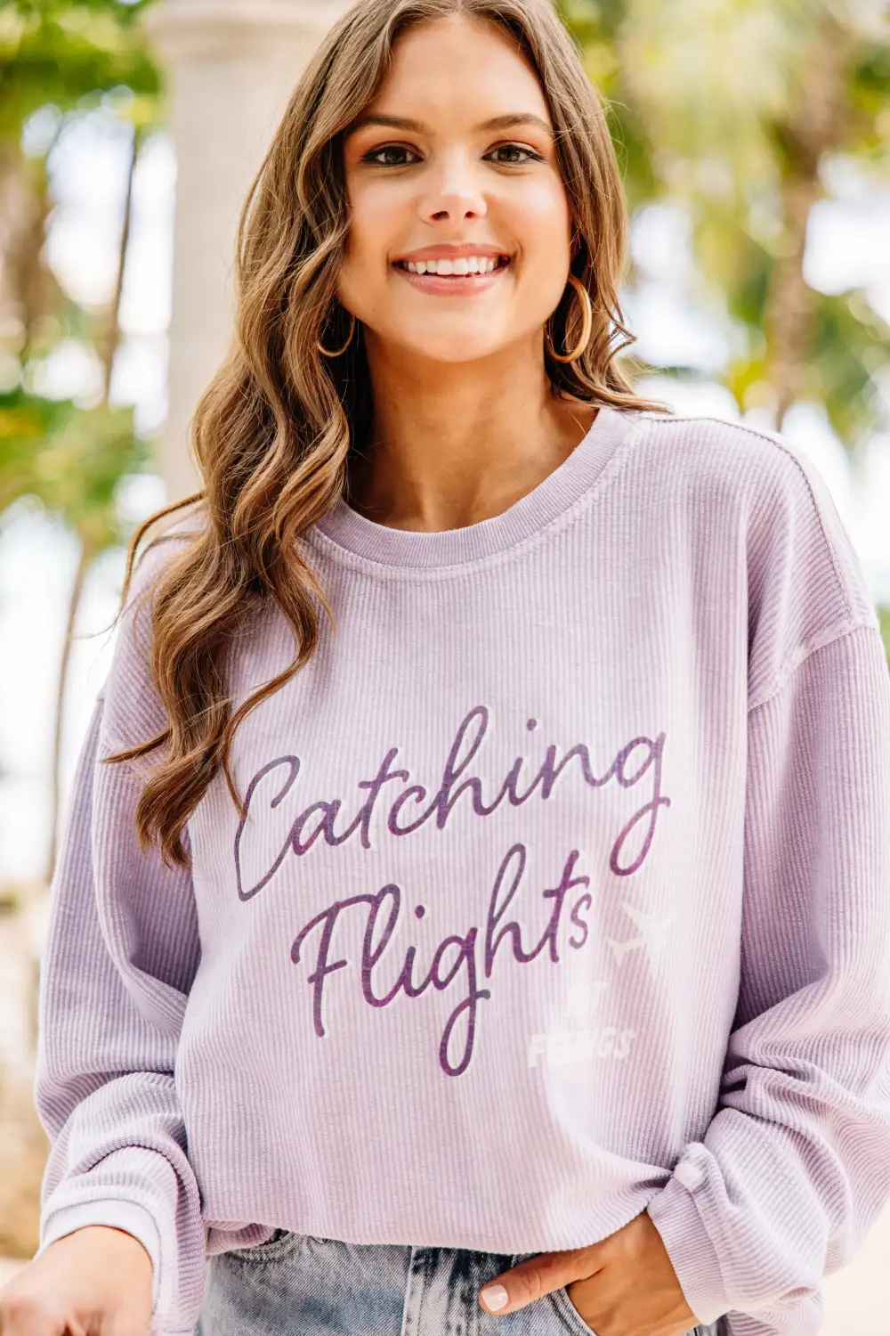 Catching Flights Lilac Purple Corded Graphic Sweatshirt