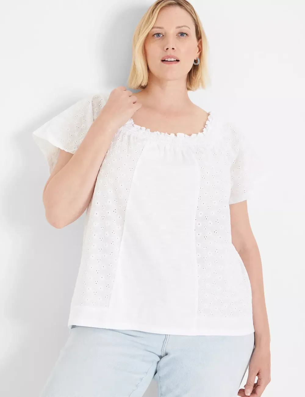 Convertible Eyelet Woven & Knit Top