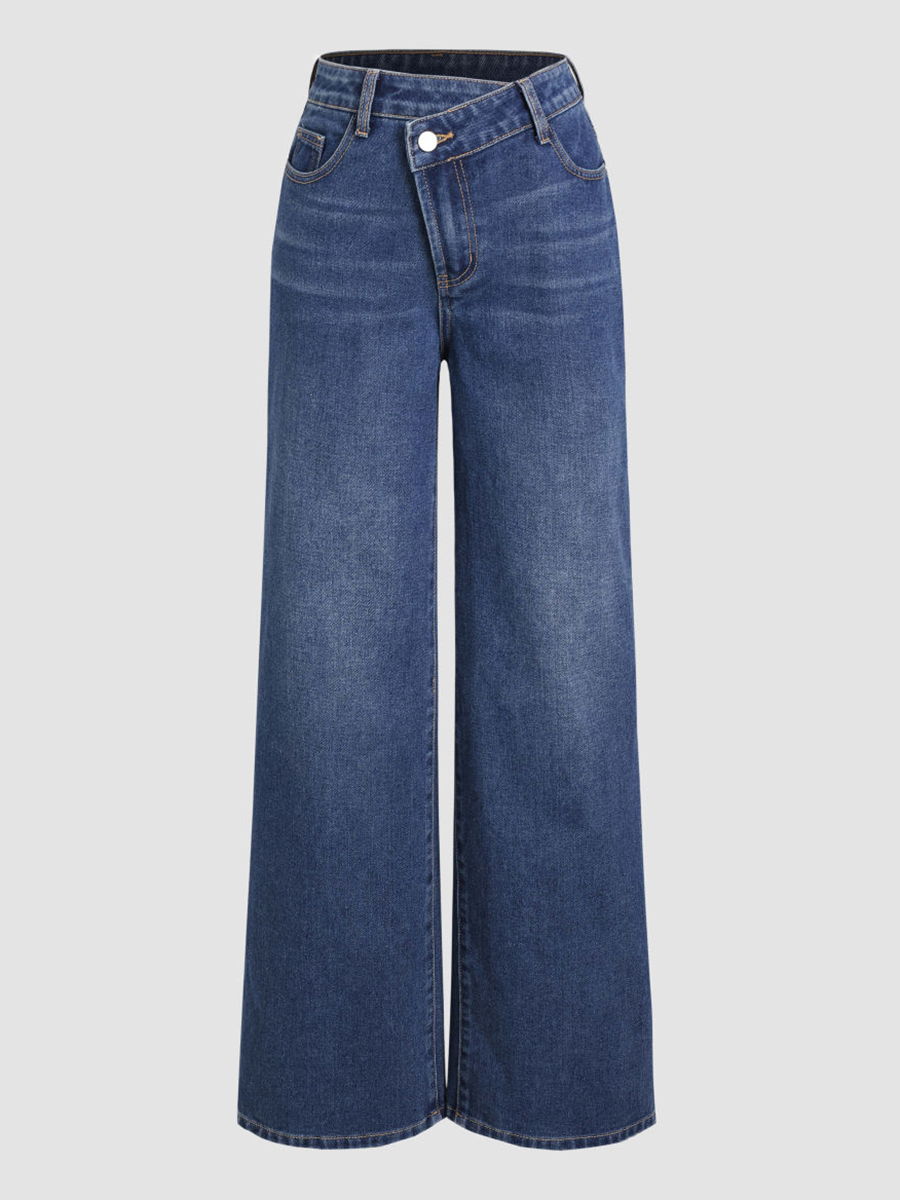 Denim High Waist Pocket Wide Leg Jeans