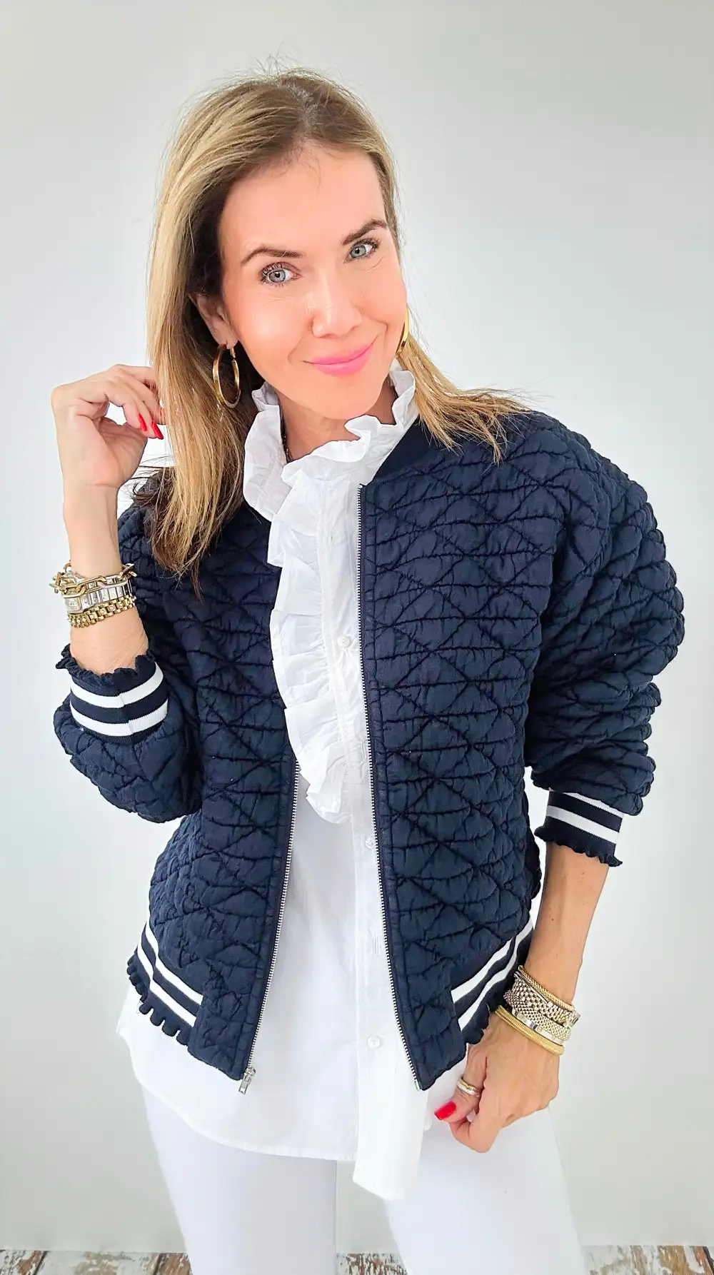 Nautical Breeze Quilted Bomber Jacket