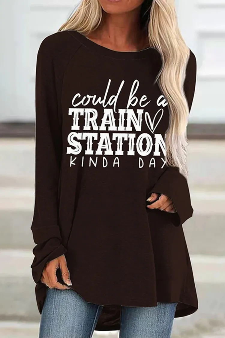 Round Neck Letter Printed Long Sleeve T-Shirt