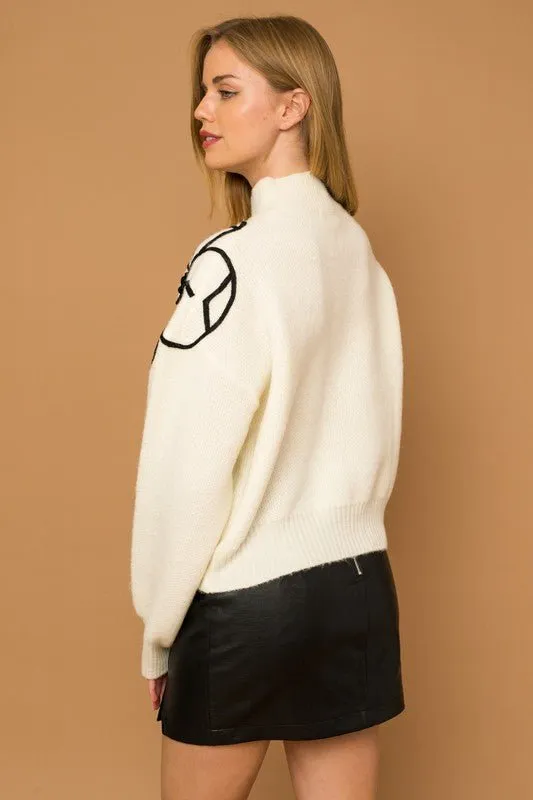 Flower Embroidered Mock Neck Sweater