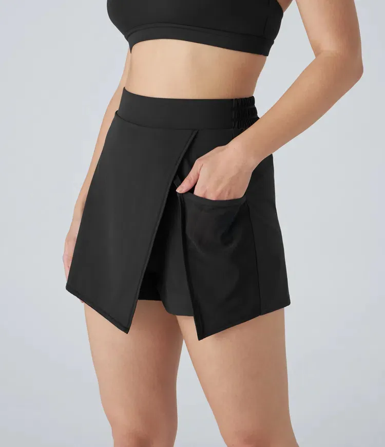 High Waisted Split Contrast Mesh Pocket Mini A Line Quick Dry Tennis Skorts