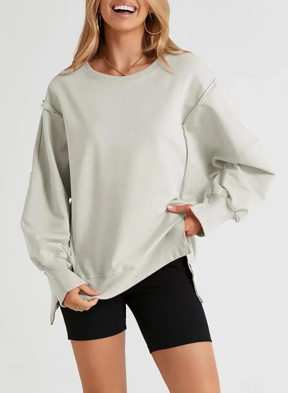 Oversized Reverse Seam Sweatshirt Long Sleeve Crewneck Pullover