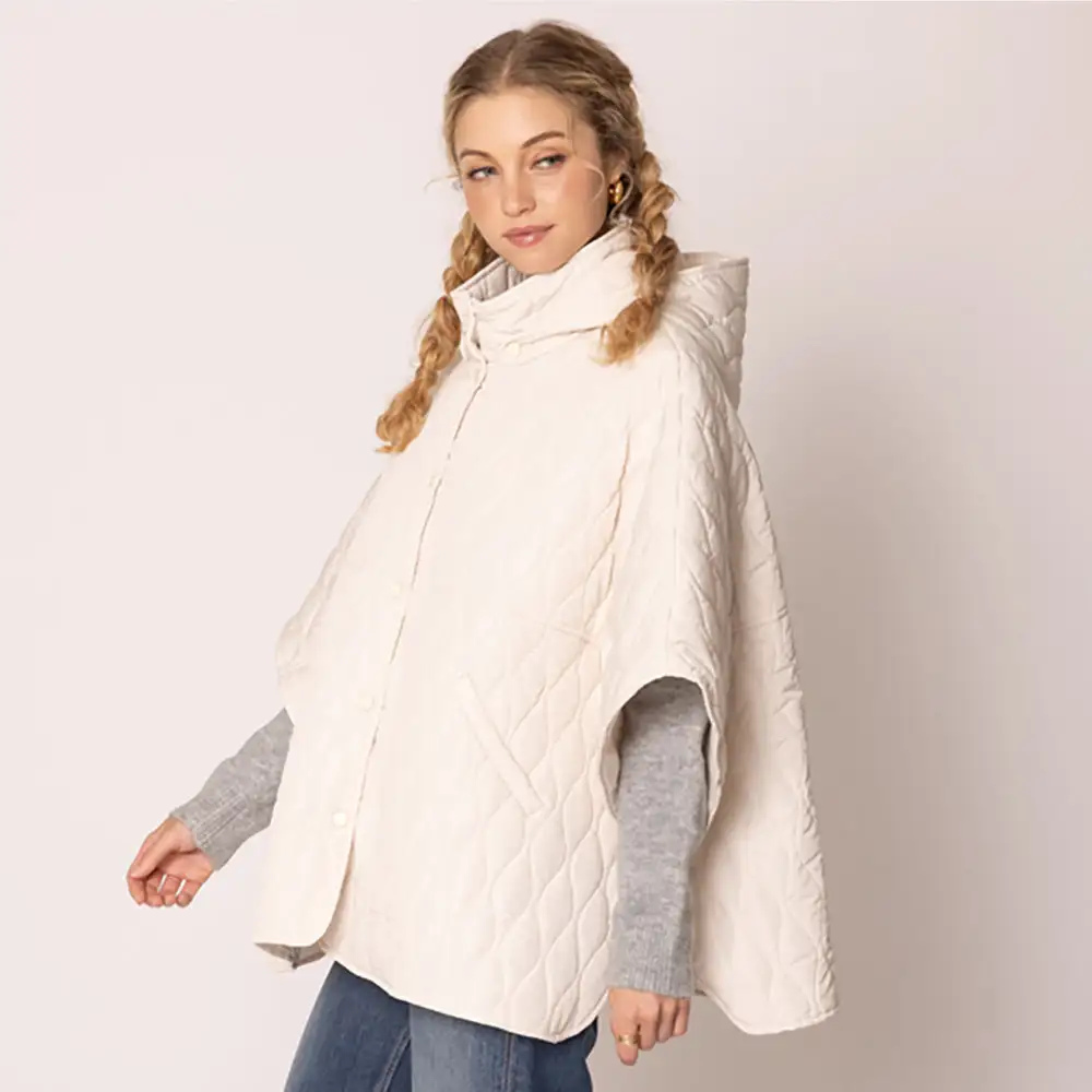 Cocoon Quilted Hooded Cape - Ivory