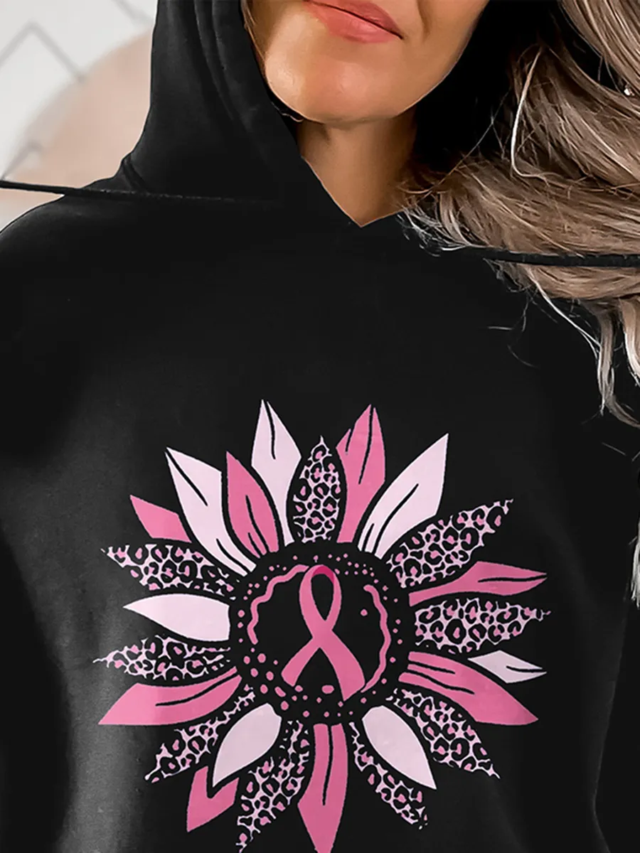 Women's Pink Sunflower Print Hoodie