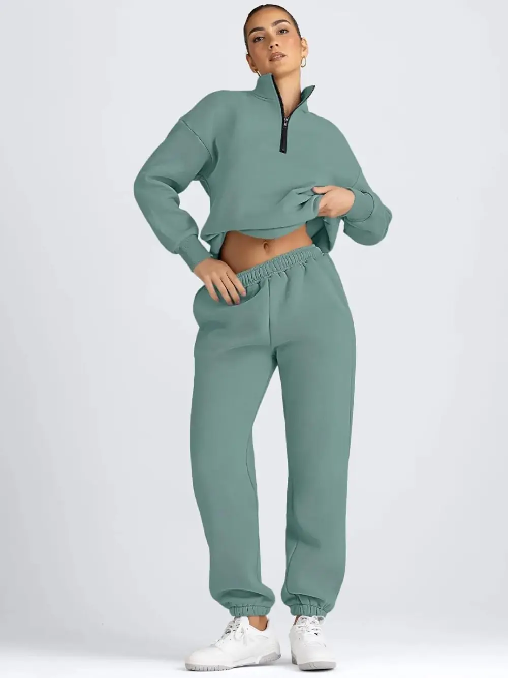 2 Piece Sweatsuits Long Sleeve Half Zip Pullover and Baggy Sweatpants