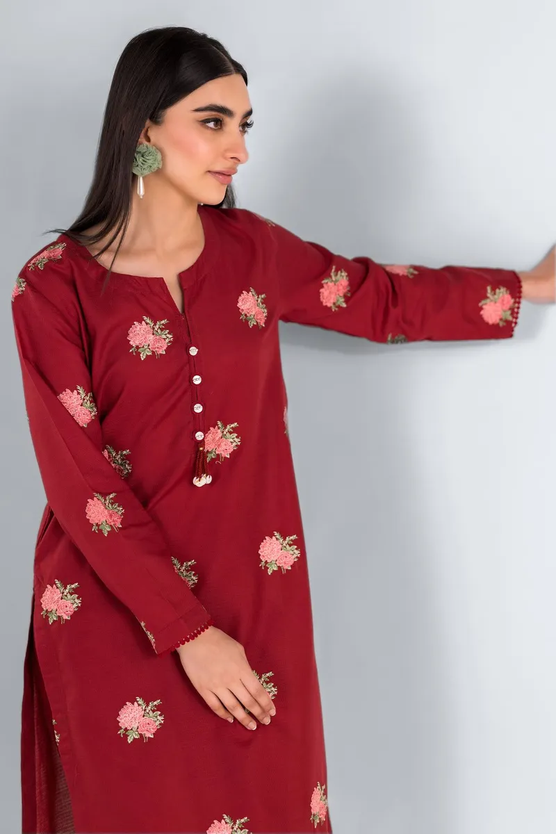 2 Piece Kurta | Embroidered & Pants | Red