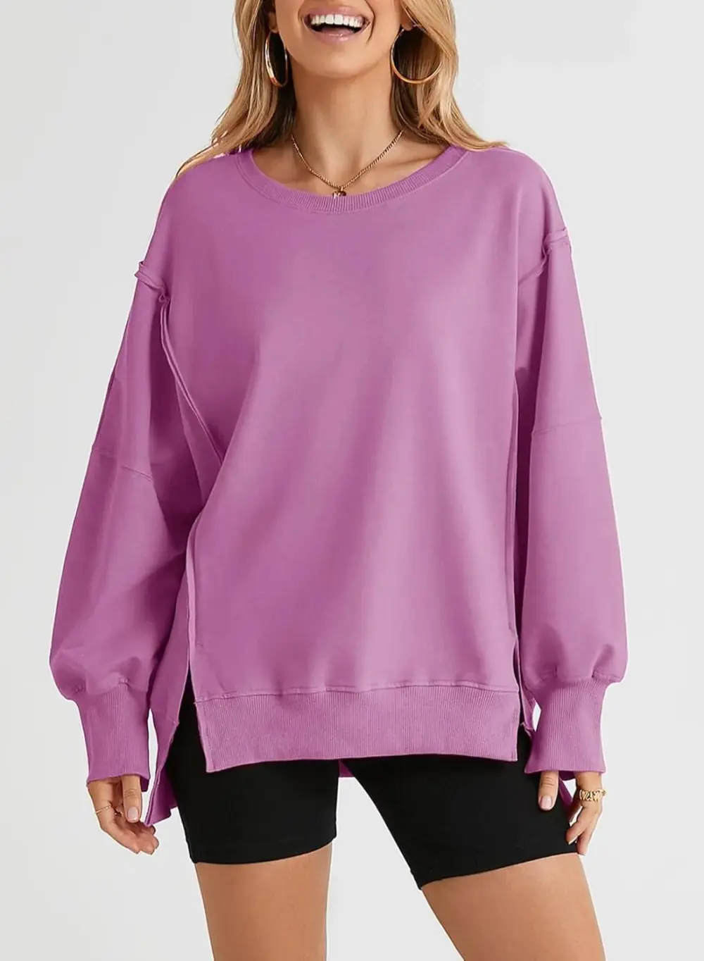 Oversized Reverse Seam Sweatshirt Long Sleeve Crewneck Pullover