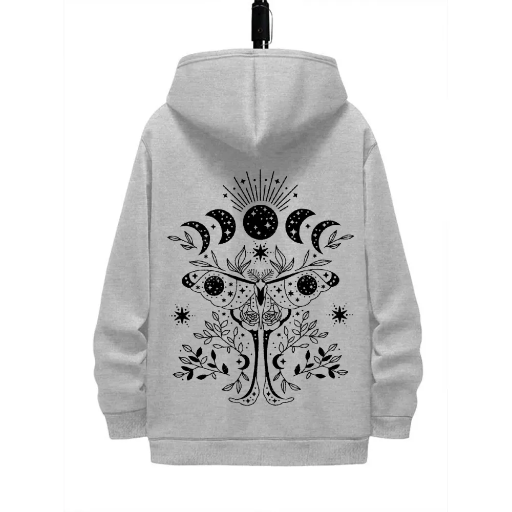 MOON BUTTERFLY DESIGNED PATTERN PRINTED HOODIE