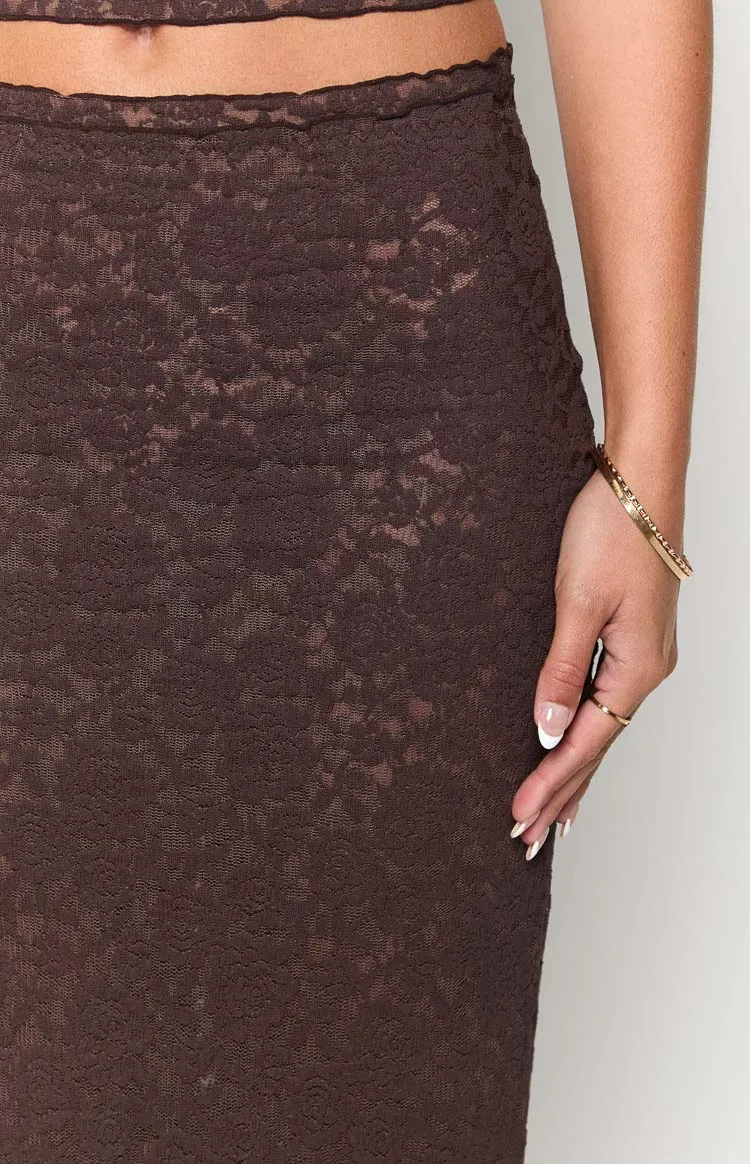 Willow Brown Lace Midi Skirt