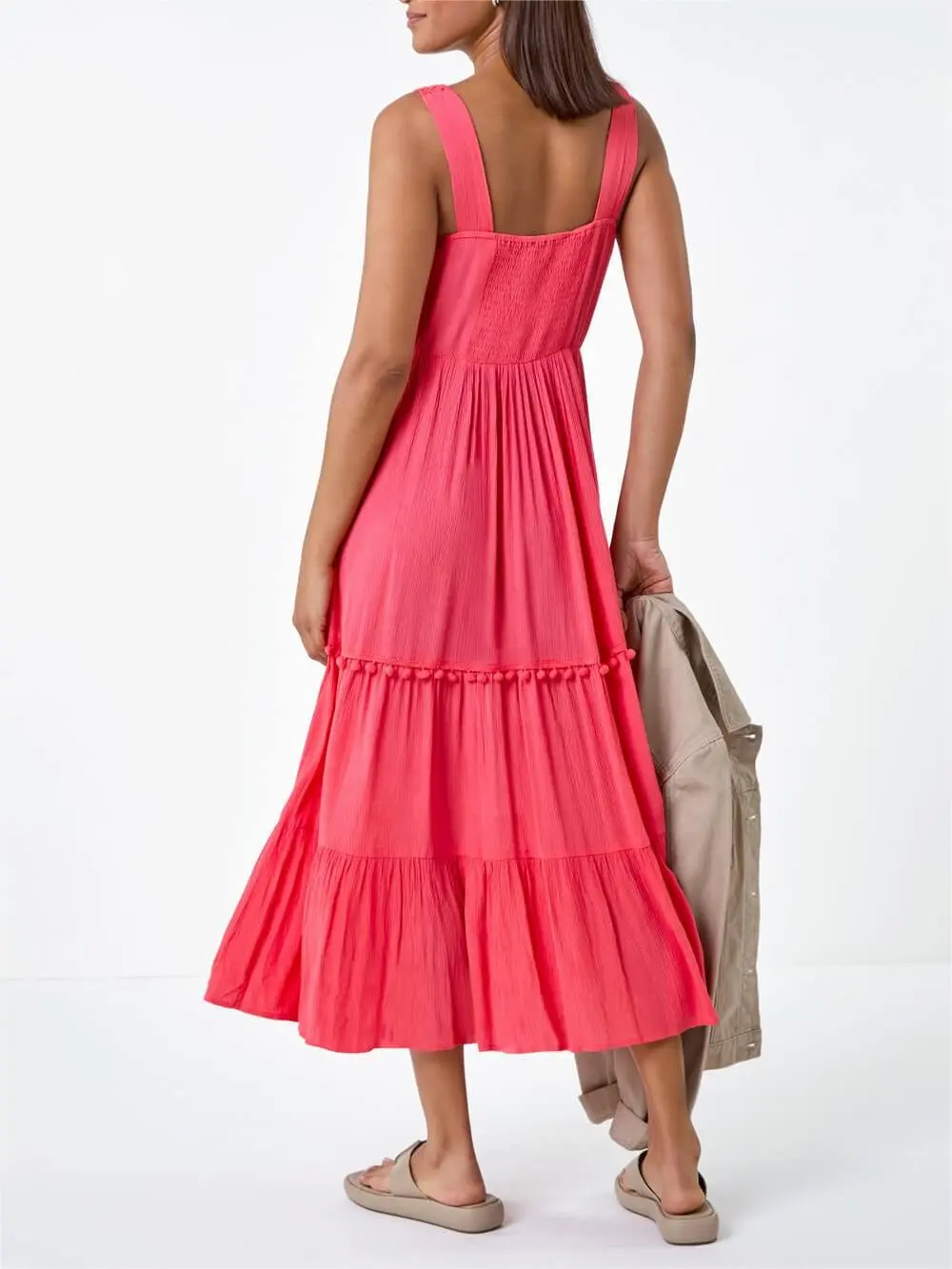 Square neck high waist ruffle dress