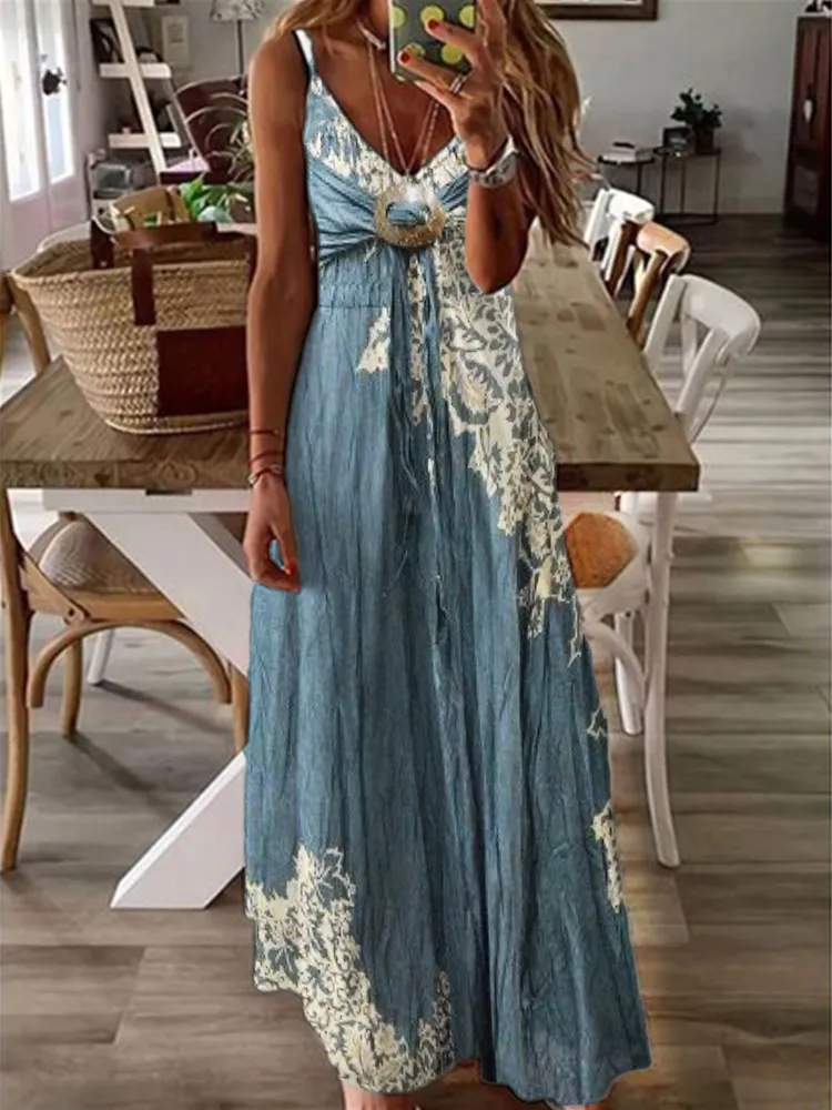 Vintage Boho Floral Lace Cami Maxi Dress