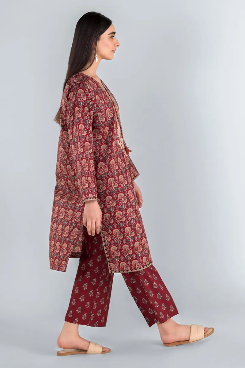 2 Piece Kurta | Embroidered & Pants | Claret