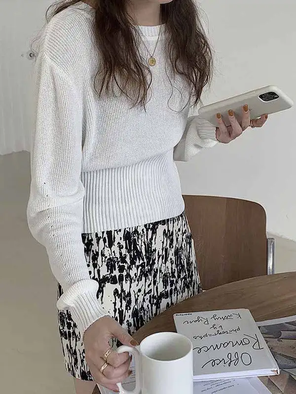 Simple Solid Color Round-Neck Long Sleeves Knitwear