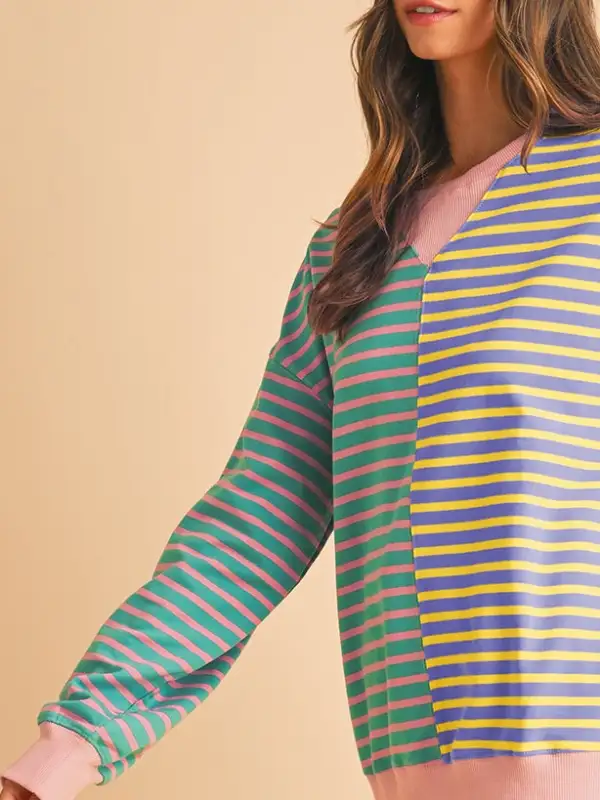 Stripe Colorblock Drop Shoulder Oversize Sweatshirt Pullover