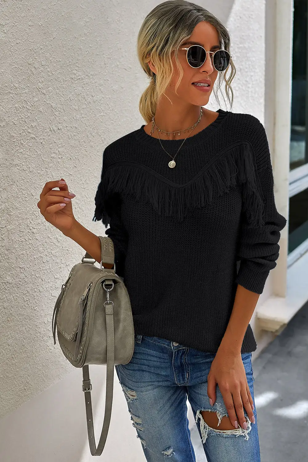 Patchwork Tassel Sweater