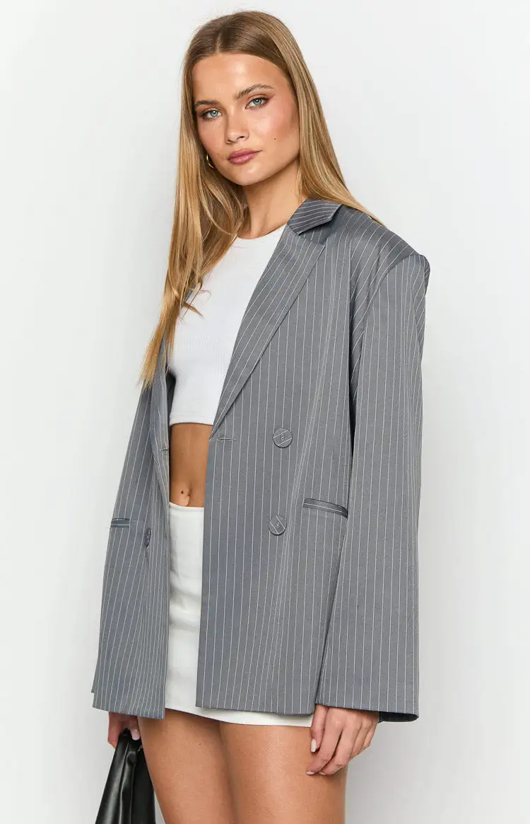 Louis Grey Striped Oversized Blazer