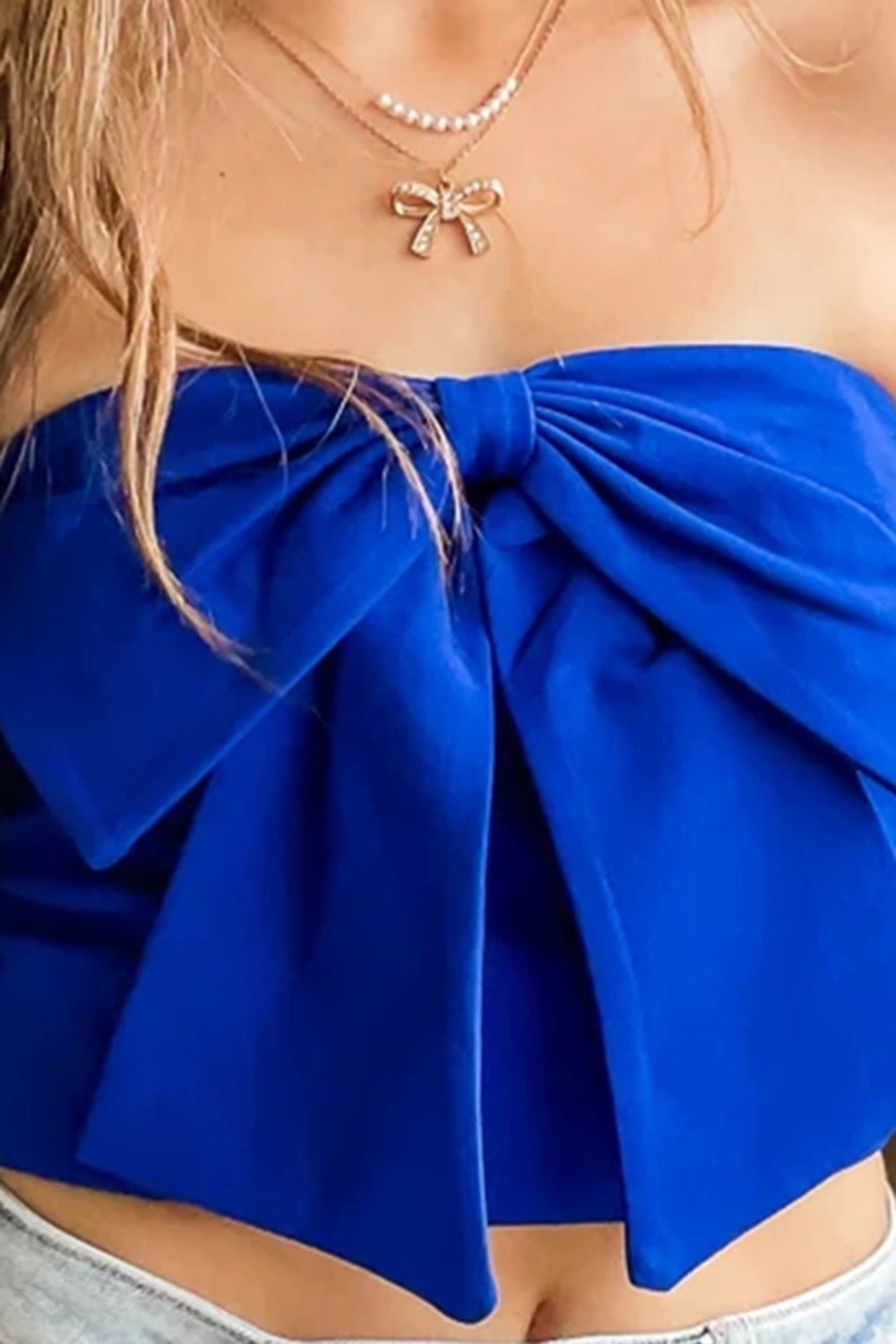 Royal blue bow top tube top