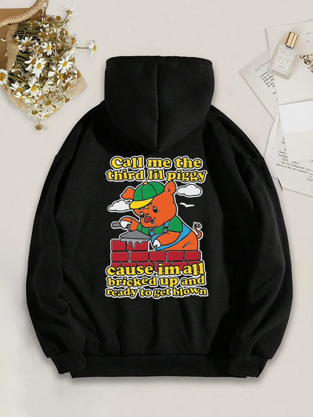 Called Me Third Lil Pig Pattern Hoodie