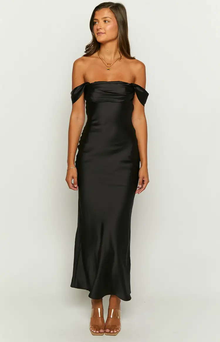 Ella Black Off Shoulder Formal Maxi Dress