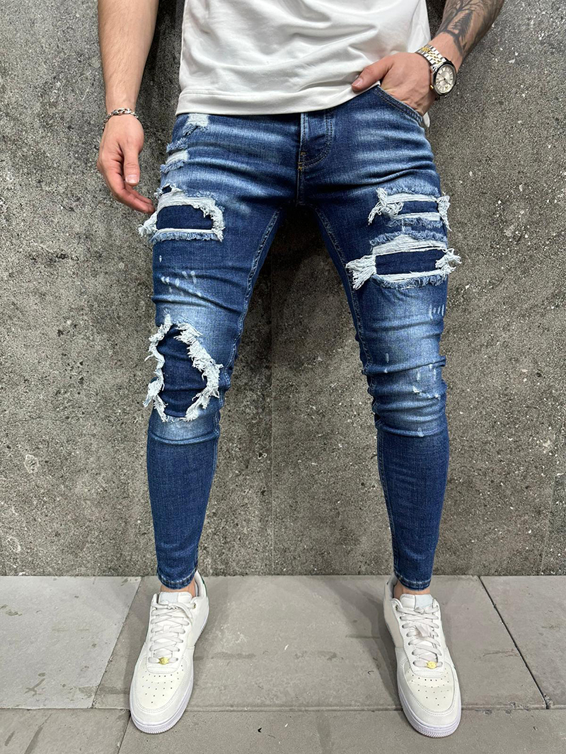 Blue skinny distressed jeans