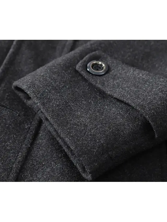 Men's Winter Coat Wool Coat Overcoat Business WorkWear Winter Wool Windproof Warm Outerwear Clothing Apparel Basic Essential Solid Colored Turndown