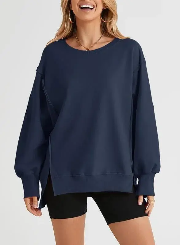 Oversized Reverse Seam Sweatshirt Long Sleeve Crewneck Pullover