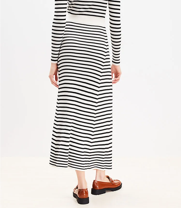 Stripe Ribbed Midi Sweater Skirt