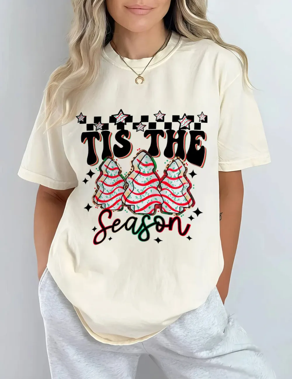 Women's letter Christmas tree combined with printed T-shirt