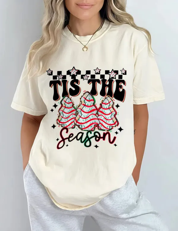 Women's letter Christmas tree combined with printed T-shirt