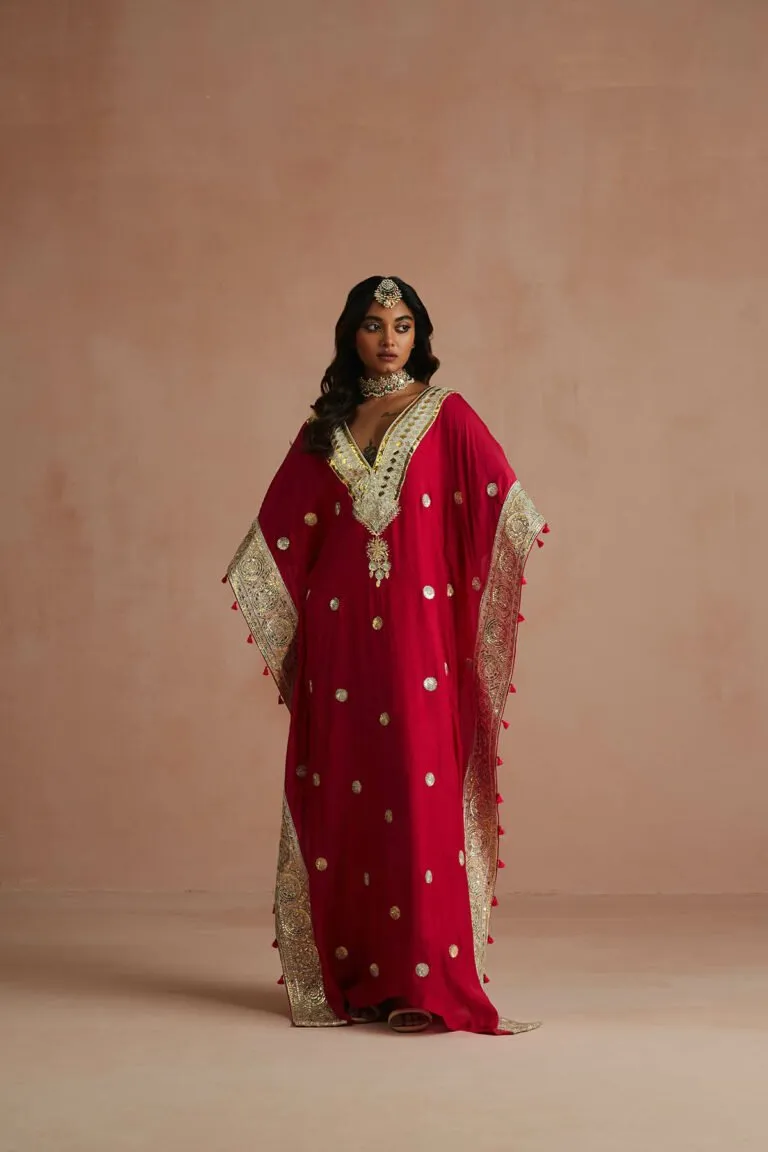 Crimson Gota Embroidered Kaftan