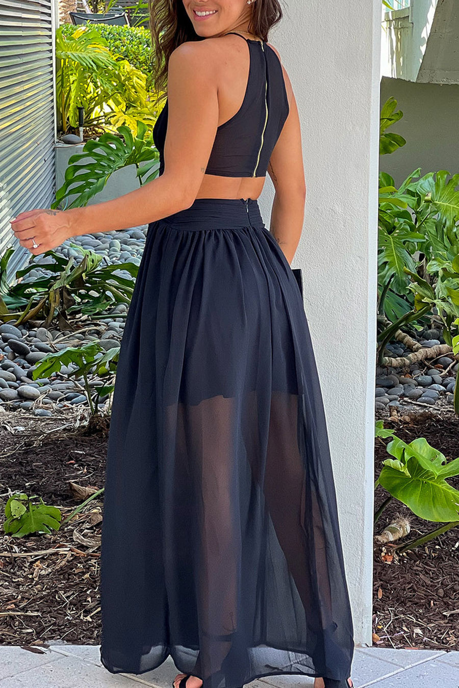 Black Pleated Maxi Dress