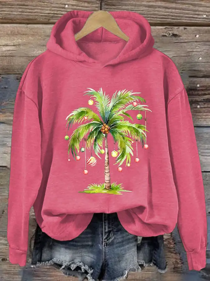 Women'S Casual Christmas Palm Tree Printed Long Sleeve Sweatshirt