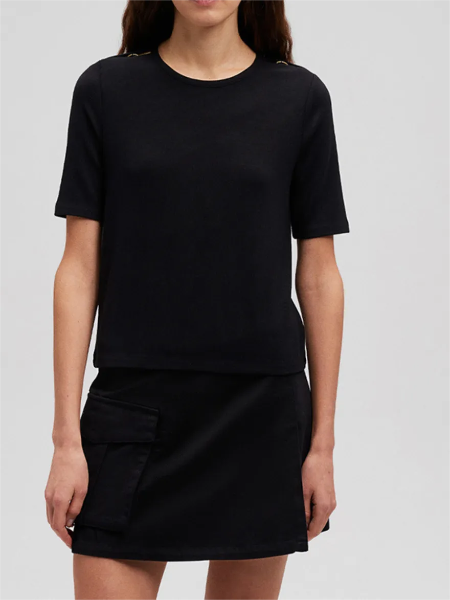 Shoulder Slit Black Shirt