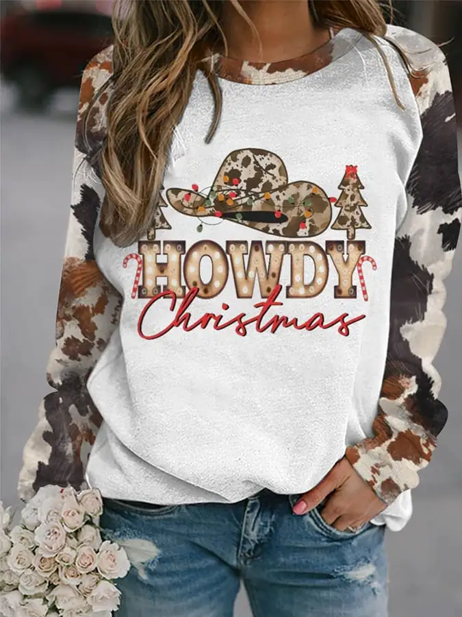 🔥Buy 3 Get 10% Off🔥🔥Buy 3 Get 10% Off🔥Women's Western Howdy Christmas Print Casual Sweatshirt