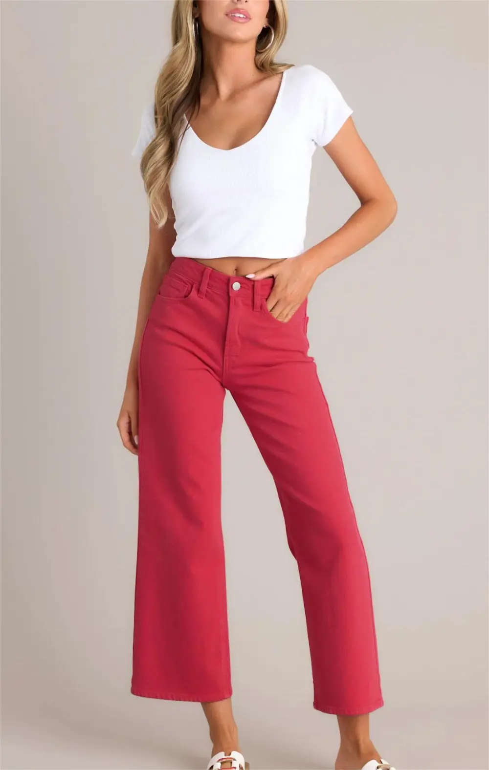 INTO THE CLOUDS RED CROPPED WIDE LEG JEANS