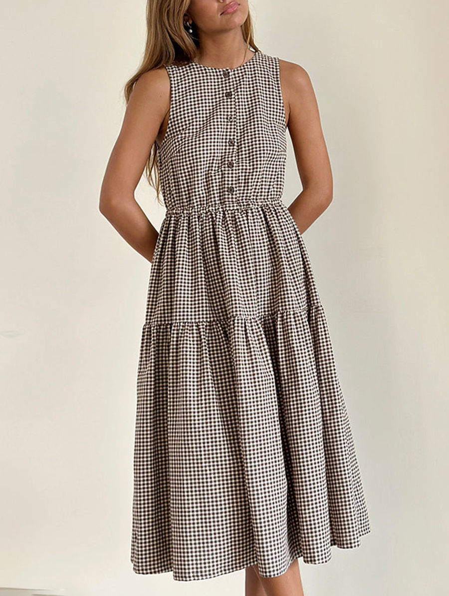 Galuh Smock Dress In Mini Brown Gingham