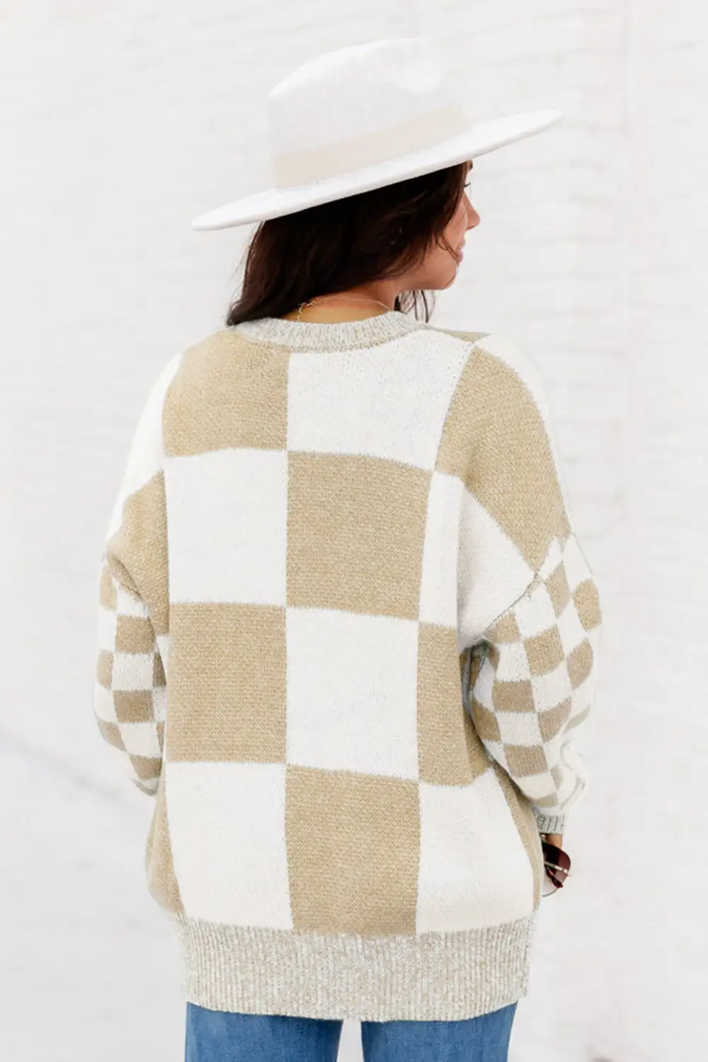 Checkered Print Drop Shoulder Sweater