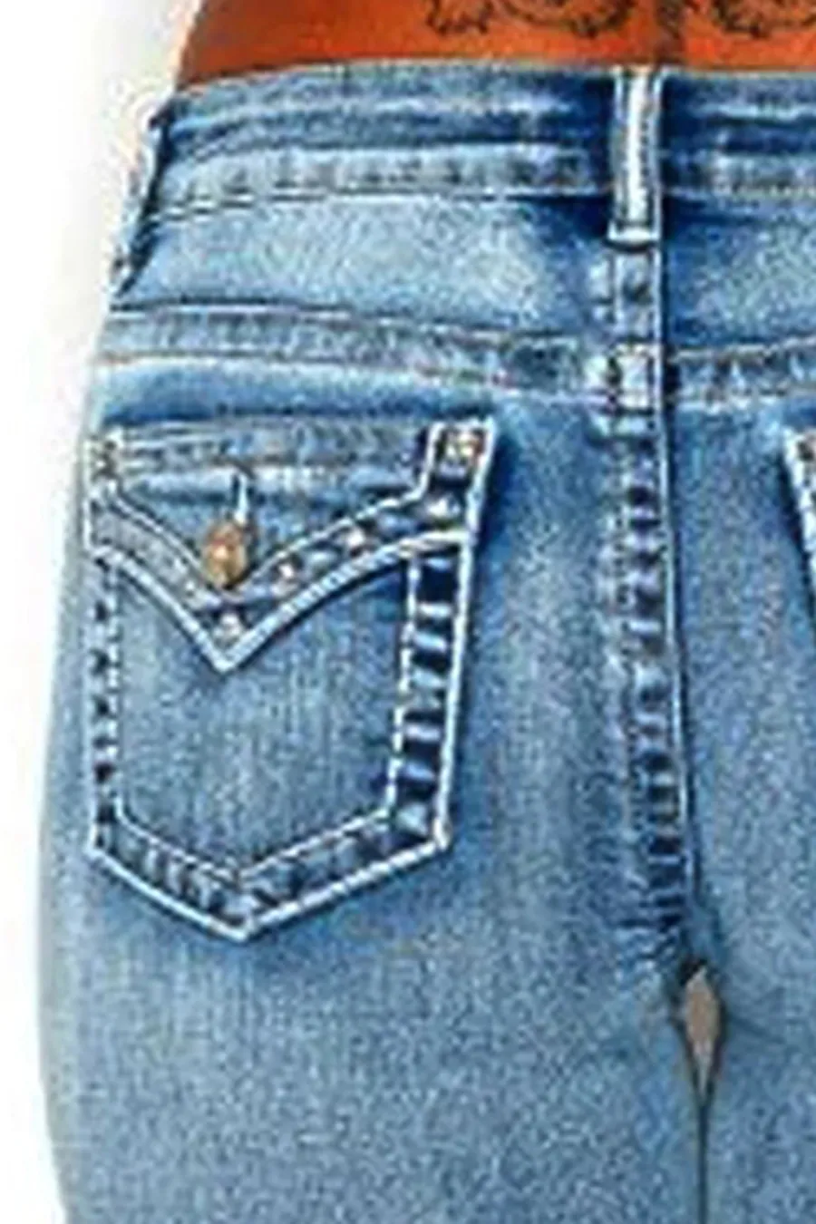 WAXJEAN Y2K Rhinestone Back Pocket Bootcut Jean With Heavy Stitches & Great Stretch