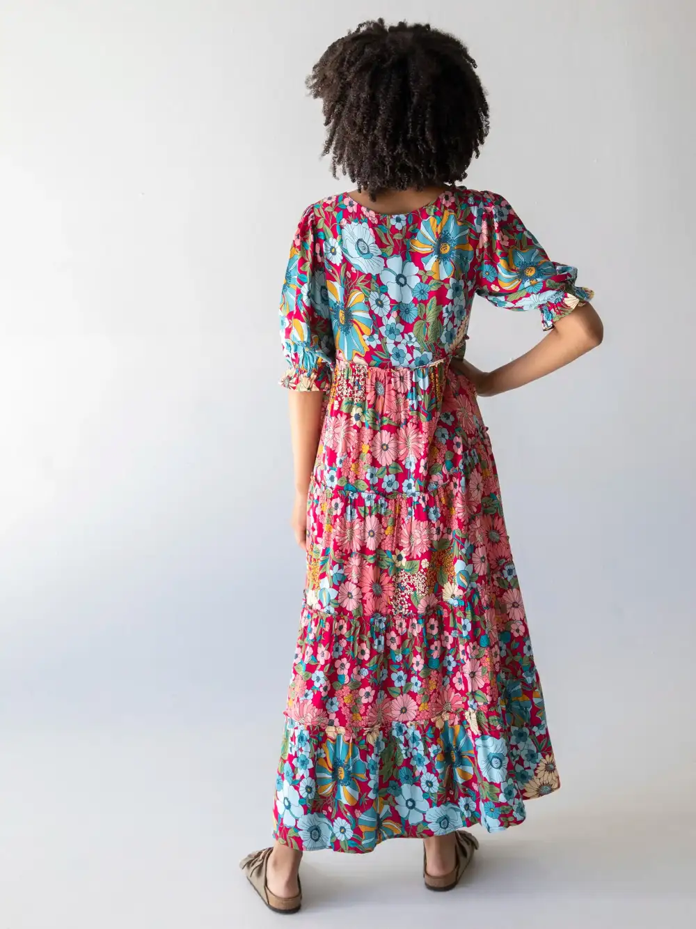 Collette Tiered Maxi Dress - Blue Red Floral