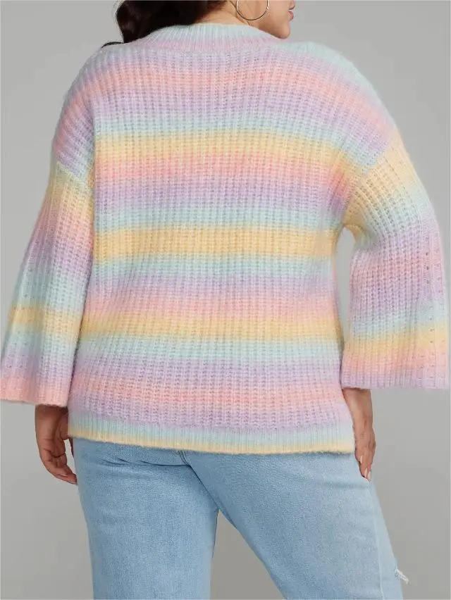 V-Neck Multicolor Striped Sweater