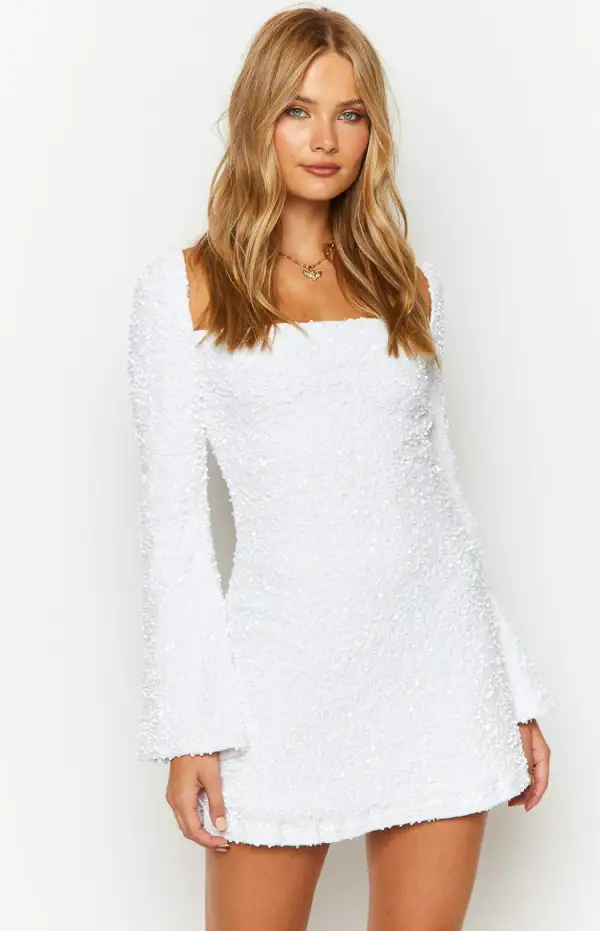 Marienne White Velvet Sequin Mini Dress