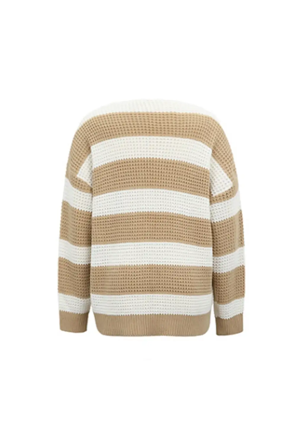 V-Neck Striped Waffle Sweater