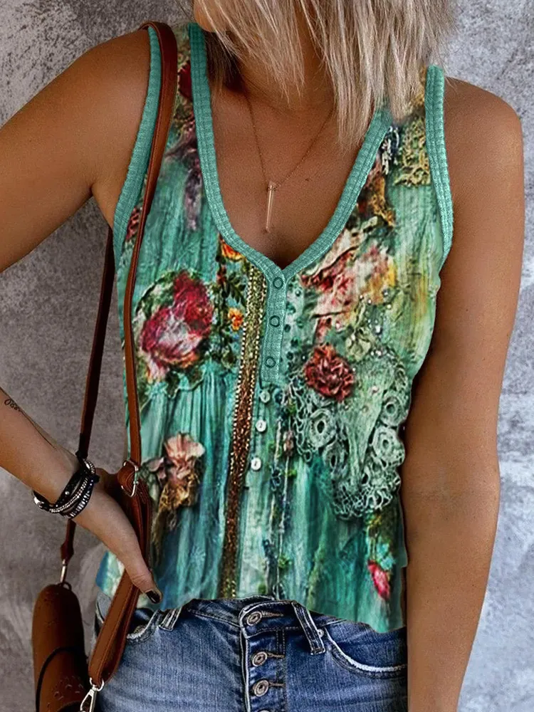 Vintage Boho Floral Lace Patchwork Tank Top