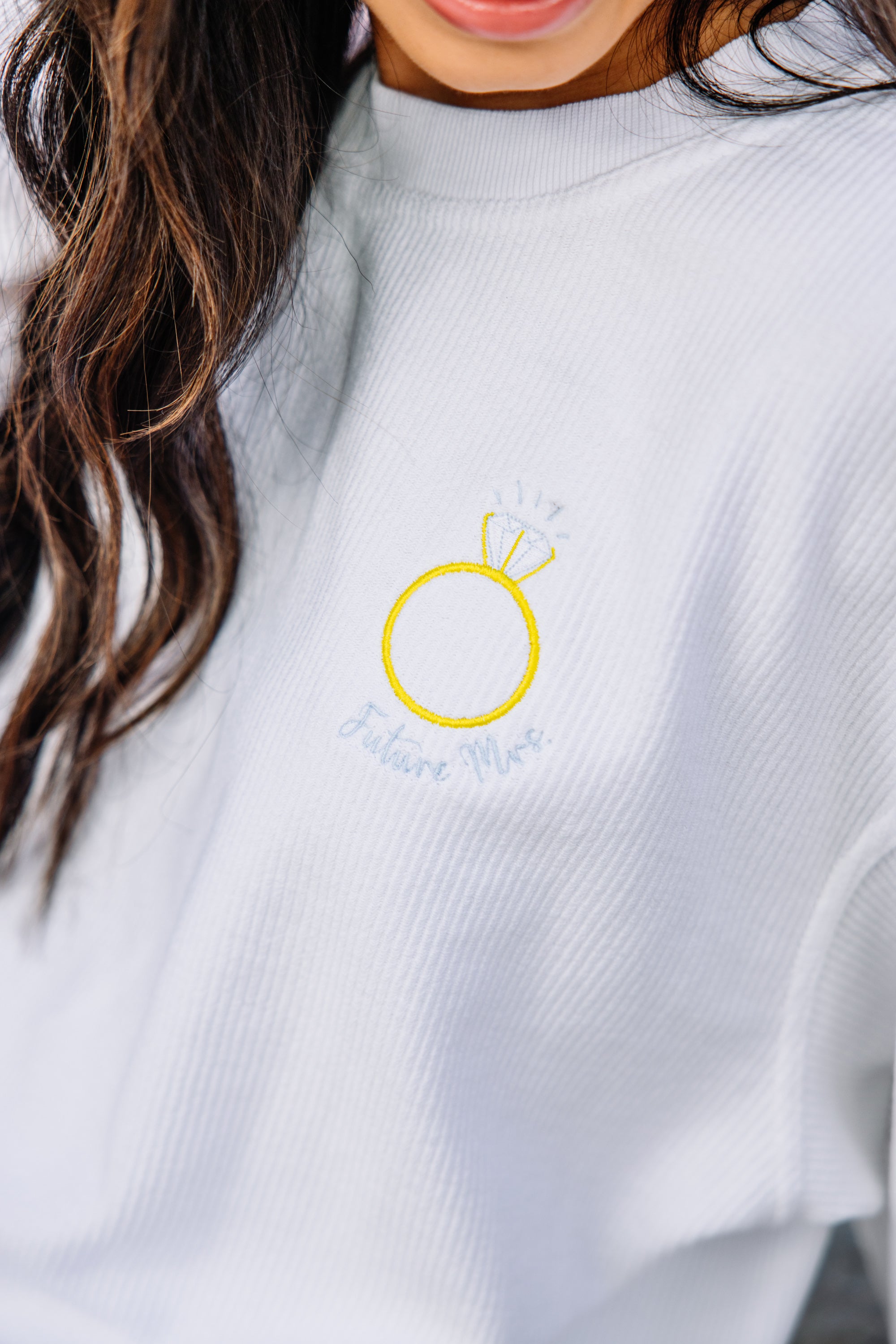 Future Mrs. White Corded Embroidered Sweatshirt