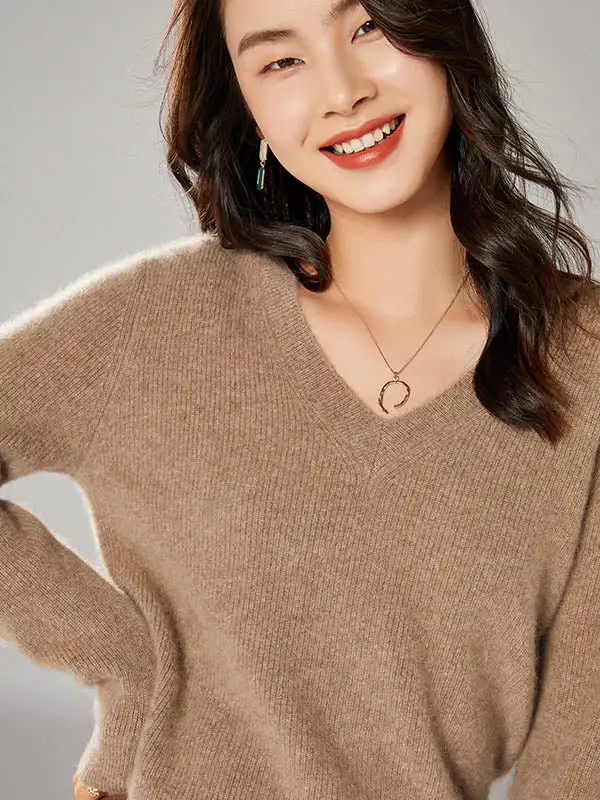 Simple 6 Colors V-Neck Long Sleeves Wool Knitting Sweater